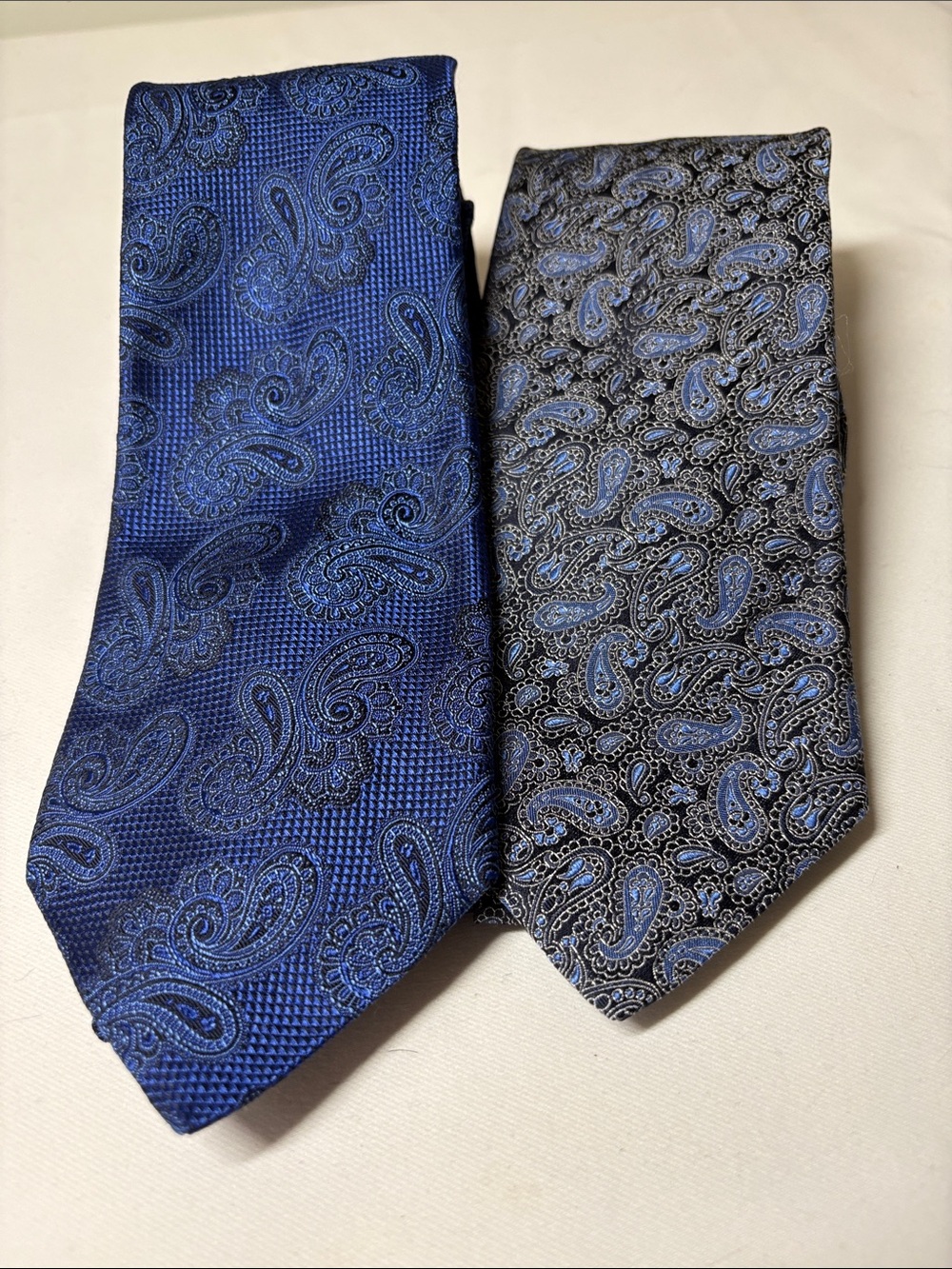 Hart Schaffner Marx Lot of Two Black and Blue Silk Paisley Ties